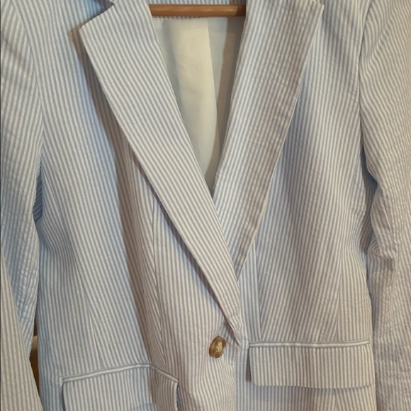LOFT Women's Pinstripe Blazer - White and Blue - Picture 2 of 7